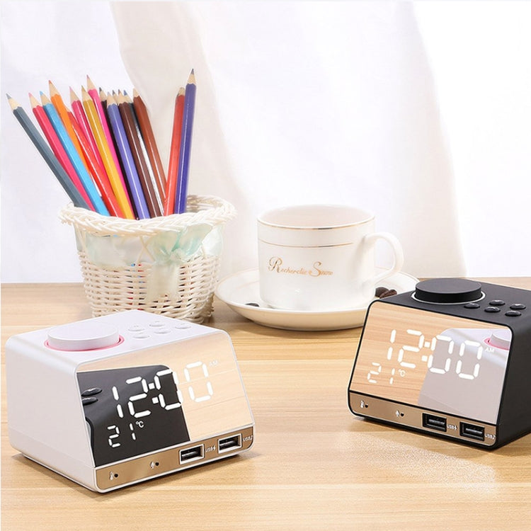 K11 Bluetooth Alarm Clock Speaker Creative Digital Music Clock Display Radio with Dual USB Interface, Support U Disk / TF Card / FM / AUX, EU Plug My Store