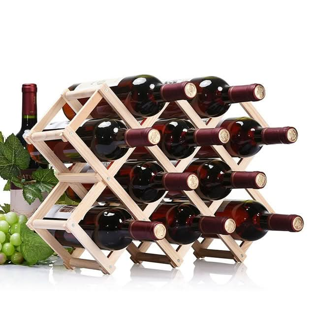 10 Bottles Racks Foldable Wine Stand Wooden Wine Holder Kitchen Bar Display Shelf - Reluova