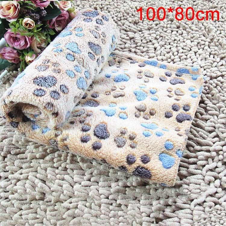 Dog Kennel Mat Footprints Pattern Thick Warm Coral Fleece Pet Dog Blankets, Size: L, 80*100cm - Reluova