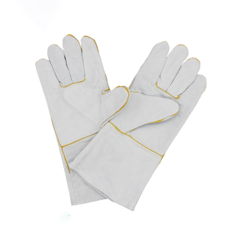 72# Wear-Resistant Full Two-layer Leather Insulation Gloves High Temperature Welding Welder Gloves Leather Work Protection, Size: 34*16cm Reluova