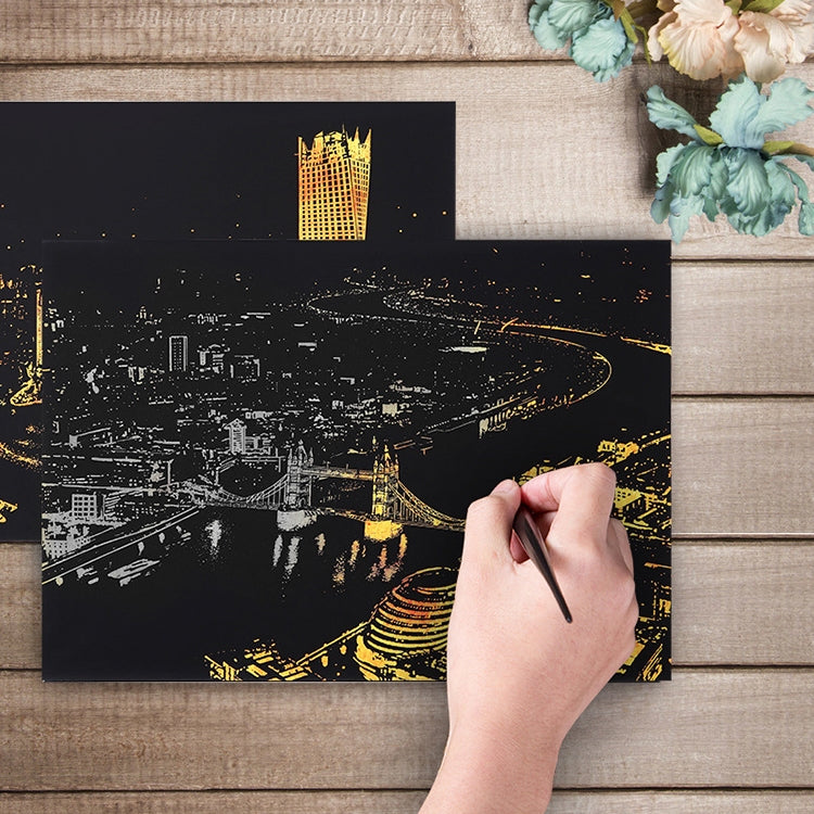 Bright City DIY Drawing Picture Wall Painting Scratch Card Golden Night View Paint Arts Paper Hand Painted Home Decoration Creative Handmade Gifts, Size:41*28.7cm My Store