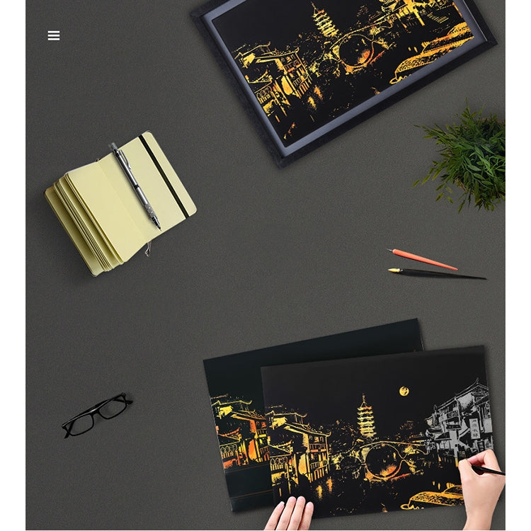 Bright City DIY Drawing Picture Wall Painting Scratch Card Golden Night View Paint Arts Paper Hand Painted Home Decoration Creative Handmade Gifts, Size:41*28.7cm