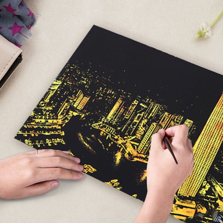 Bright City DIY Drawing Picture Wall Painting Scratch Card Golden Night View Paint Arts Paper Hand Painted Home Decoration Creative Handmade Gifts, Size:41*28.7cm My Store