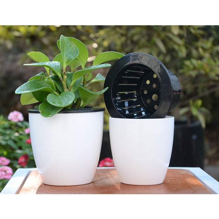 Lazy Flower Pots Automatic Water-absorbing Hydroponic Potted Plants Circular Resin Plastic Flower Pots Double-layer Design Self Watering Planter, Diameter: 11cm, Height: 10.3cm My Store