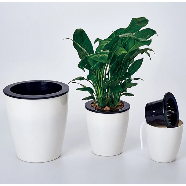 Lazy Flower Pots Automatic Water-absorbing Hydroponic Potted Plants Circular Resin Plastic Flower Pots Double-layer Design Self Watering Planter, Diameter: 11cm, Height: 10.3cm My Store