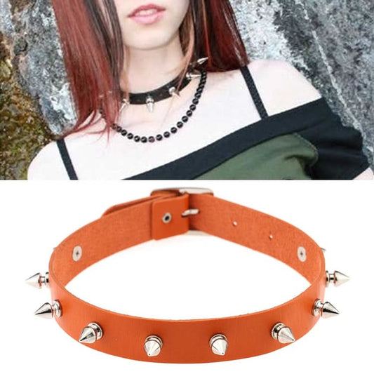 Punk Style Fashion Street Dance Rock Leather Rivet Necklace Collar, Random Color Delivery Reluova