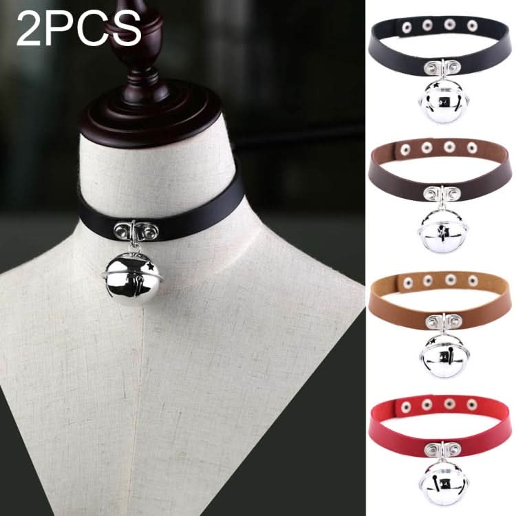 2 PCS Japanese Punk Style Rock Leather Collar Bell Pendant Female Clavicle Neck Necklace, Random Color Delivery-Reluova