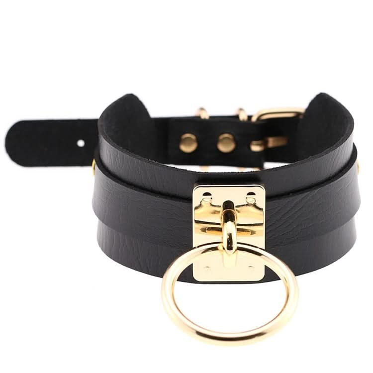 European and American Harajuku PU Leather Gold Single Ring Collar Wide Street-Snap Nightclub O-shaped Choker Necklace Reluova