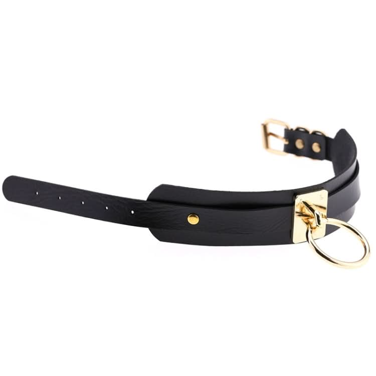 European and American Harajuku PU Leather Gold Single Ring Collar Wide Street-Snap Nightclub O-shaped Choker Necklace Reluova