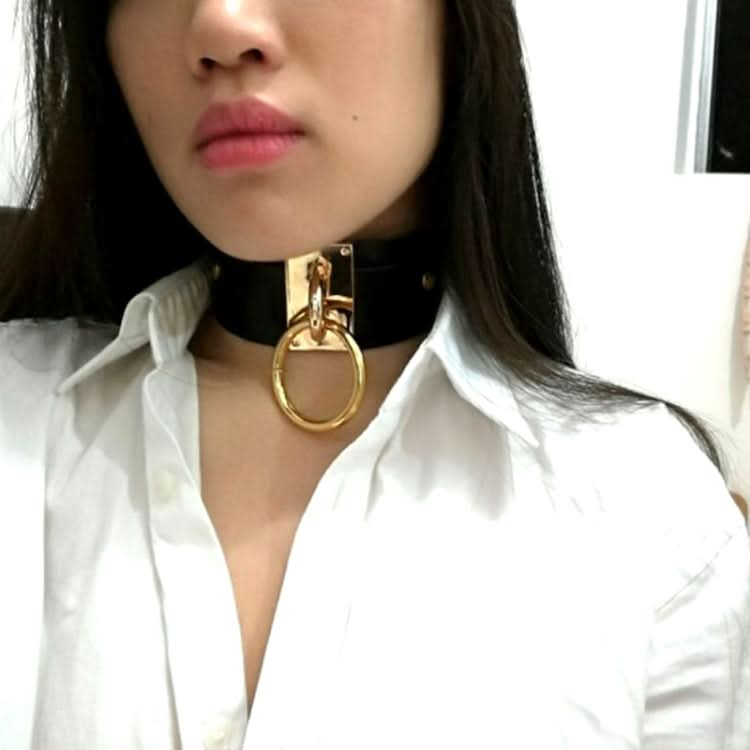 European and American Harajuku PU Leather Gold Single Ring Collar Wide Street-Snap Nightclub O-shaped Choker Necklace Reluova