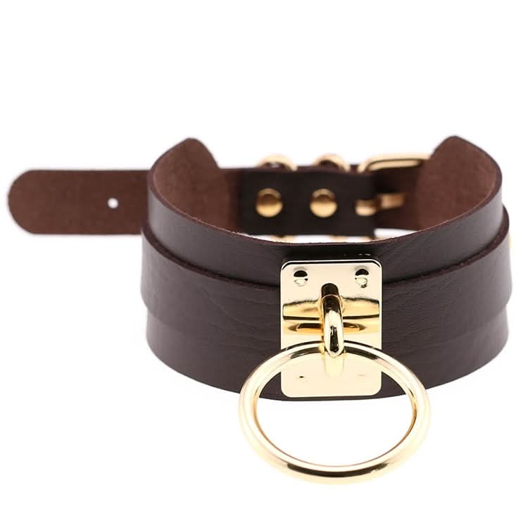 European and American Harajuku PU Leather Gold Single Ring Collar Wide Street-Snap Nightclub O-shaped Choker Necklace Reluova