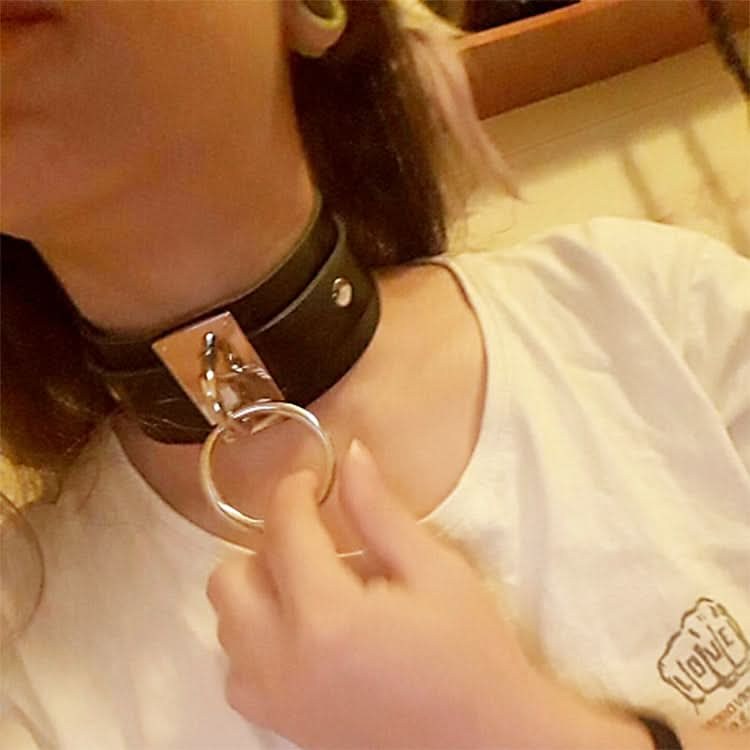 European and American Harajuku PU Leather Silver Single Ring Collar Wide Street-Snap Nightclub O-shaped Choker Necklace Reluova