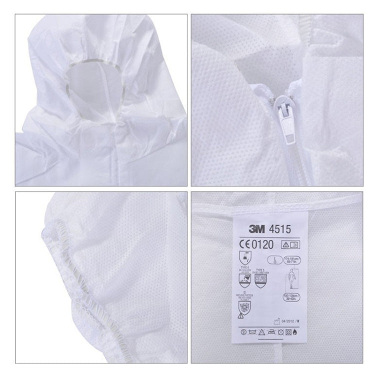 3M 4515 One-piece White Anti-static Anti-chemical Dustproof Sandblasting Suit with Cap, Size: L