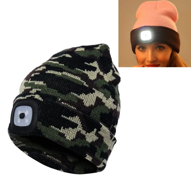 Unisex Warm Winter Polyacrylonitrile Knit Hat Adult Head Cap with 4 LED Lights Reluova