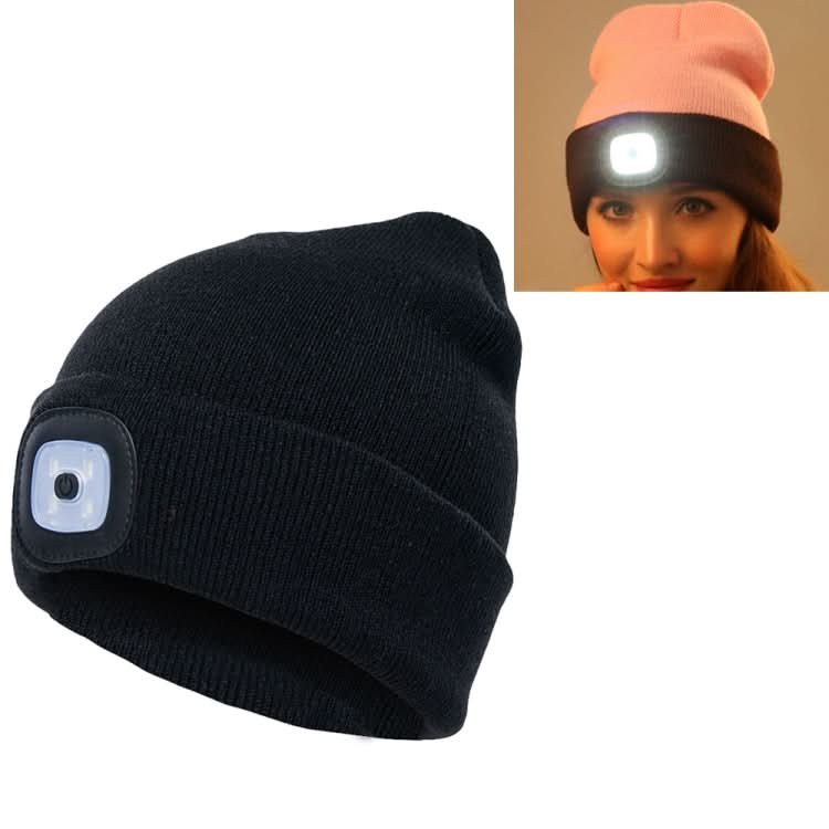 Unisex Warm Winter Polyacrylonitrile Knit Hat Adult Head Cap with 4 LED Lights Reluova