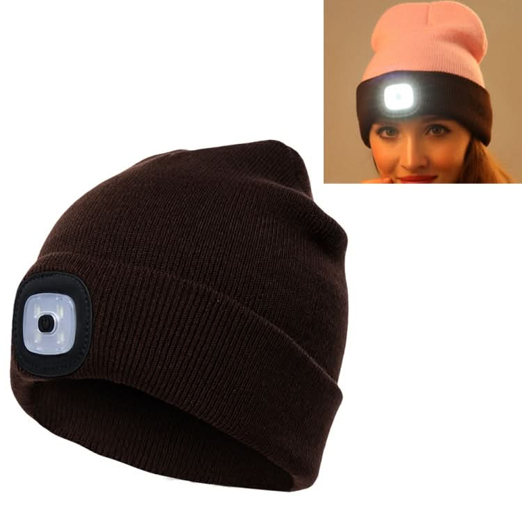 Unisex Warm Winter Polyacrylonitrile Knit Hat Adult Head Cap with 4 LED Lights Reluova