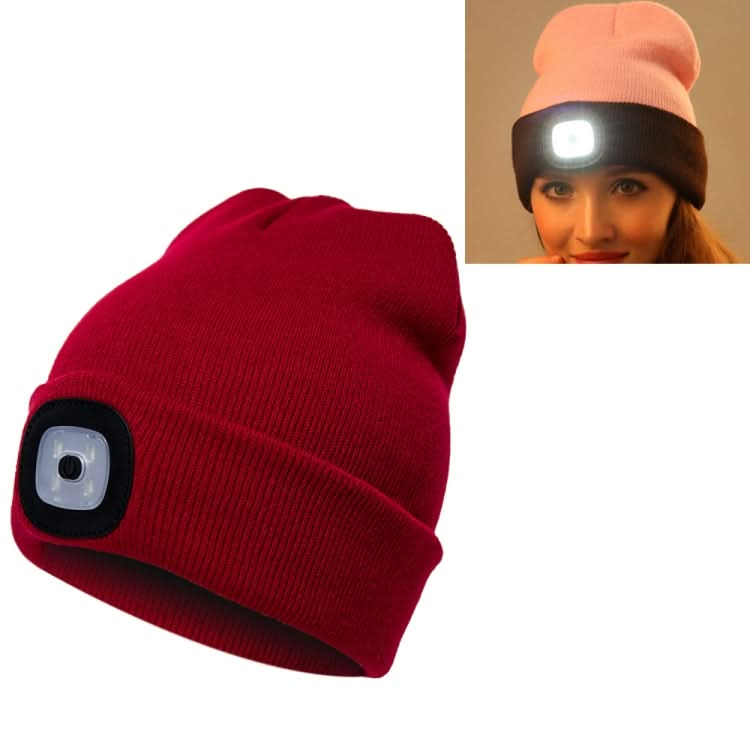 Unisex Warm Winter Polyacrylonitrile Knit Hat Adult Head Cap with 4 LED Lights Reluova