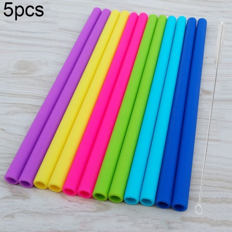 5pcs Food Grade Silicone Straws Cartoon Colorful Drink Tools with 1 Brush, Straight Pipe, Length: 14cm, Outer Diameter: 10mm, Inner Diameter: 8.5mm, Random Color Delivery - Reluova