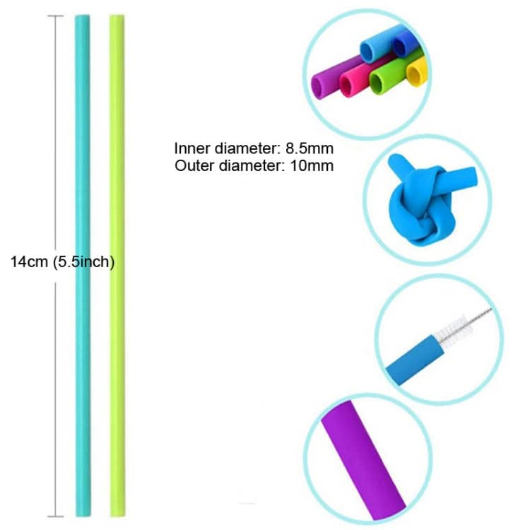 5pcs Food Grade Silicone Straws Cartoon Colorful Drink Tools with 1 Brush, Straight Pipe, Length: 14cm, Outer Diameter: 10mm, Inner Diameter: 8.5mm, Random Color Delivery - Reluova