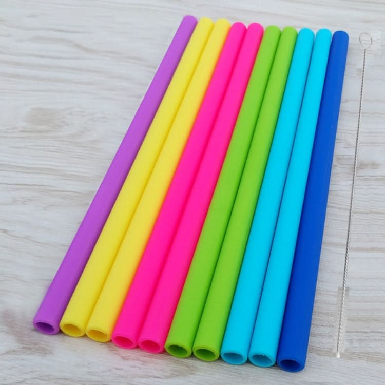 5pcs Food Grade Silicone Straws Cartoon Colorful Drink Tools with 1 Brush, Straight Pipe, Length: 25cm, Outer Diameter: 11mm, Inner Diameter: 9mm, Random Color Delivery-Reluova