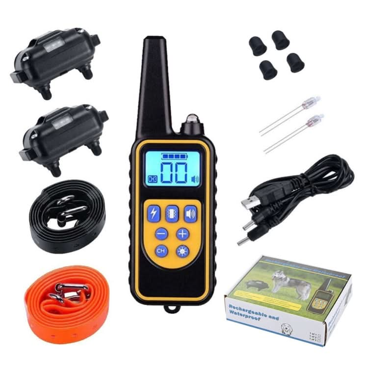 880-2 800 Yards Rechargeable Remote Control Collar Dog Training Device Anti Barking Device(Black+Orange)-Reluova