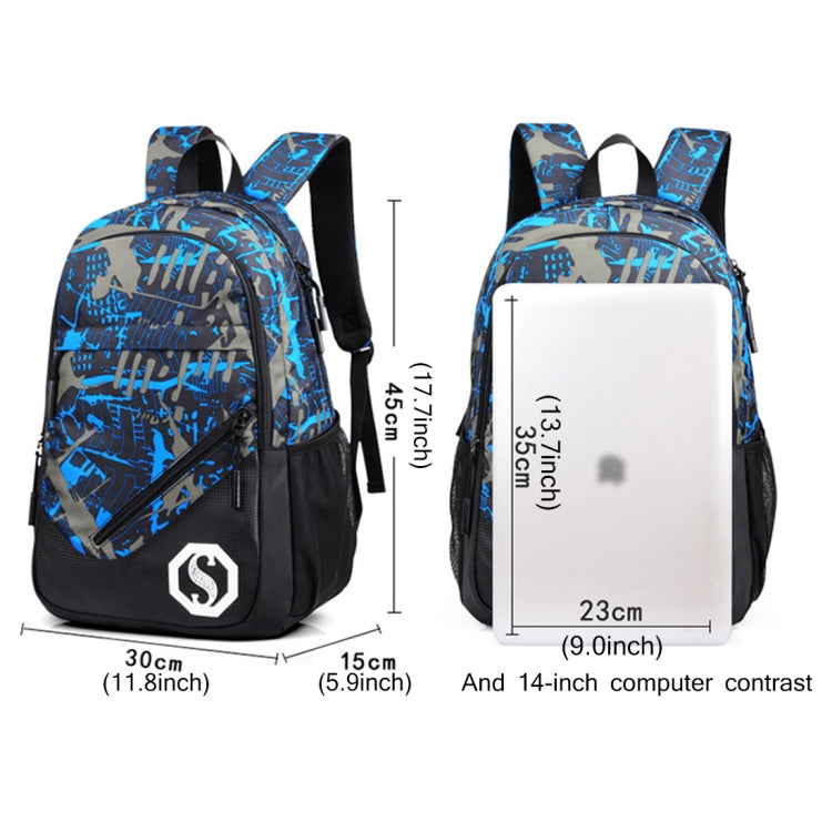 Multi-Function Large Capacity Oxford Cloth Backpack Casual Laptop Computer Bag with External USB Charging Interface & Shoulder Bag & Pen Bag for Men / Women / Student, Size: 45*30*15cm Reluova