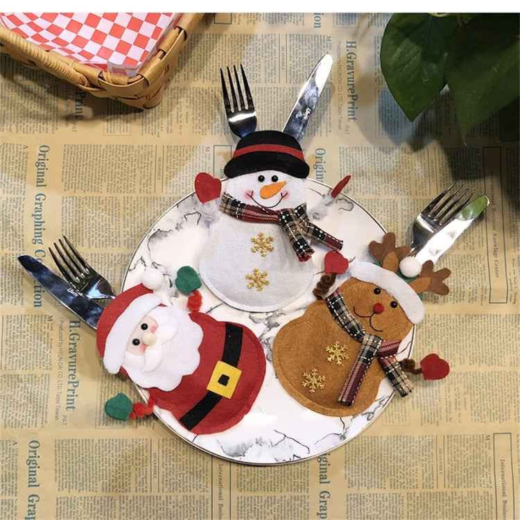 Snowman Pattern Tableware Knife Fork Pocket Cover Bag Christmas Decoration