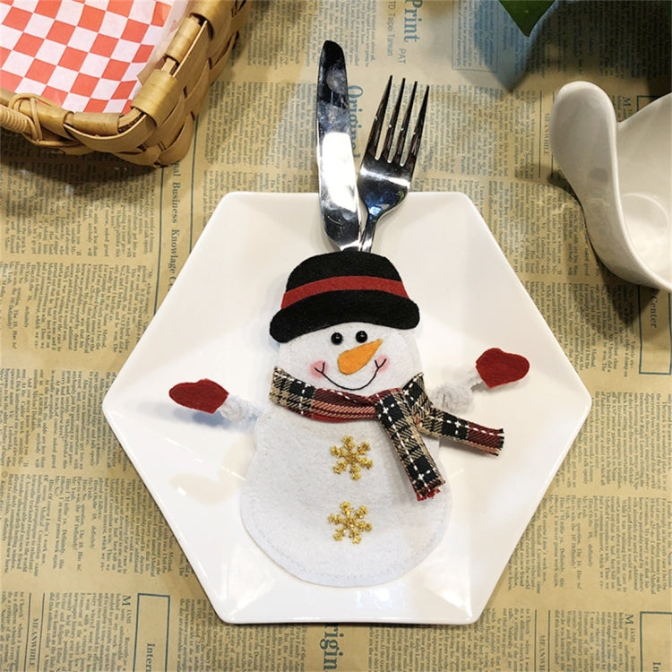 Snowman Pattern Tableware Knife Fork Pocket Cover Bag Christmas Decoration