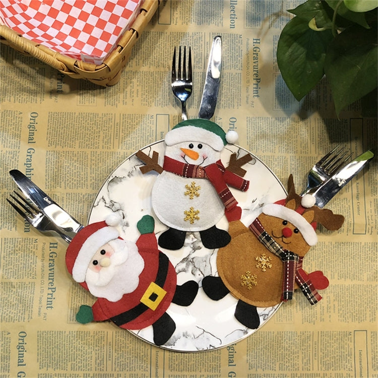 Snowman Pattern Tableware Knife Fork Pocket Cover Bag Christmas Decoration