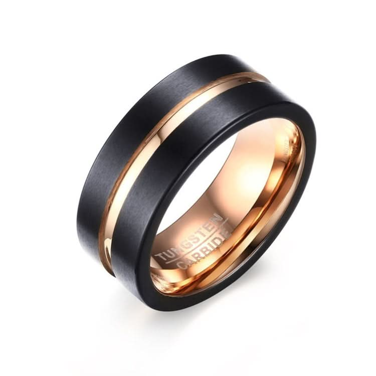 Europe and America Style Men Classic Ring Pure Tungsten Carbide Hand-brushed Rose Gold Plating Ring, Size: 7 Diameter: 17.4mm, Perimeter: 55mm Reluova