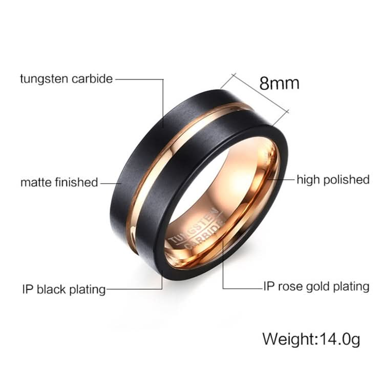 Europe and America Style Men Classic Ring Pure Tungsten Carbide Hand-brushed Rose Gold Plating Ring, Size: 7 Diameter: 17.4mm, Perimeter: 55mm Reluova