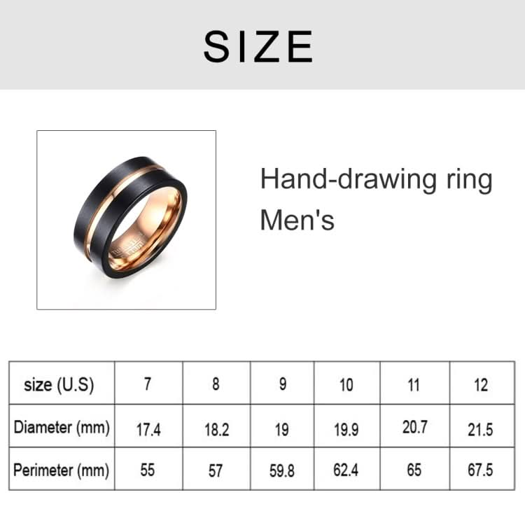 Europe and America Style Men Classic Ring Pure Tungsten Carbide Hand-brushed Rose Gold Plating Ring, Size: 7 Diameter: 17.4mm, Perimeter: 55mm Reluova