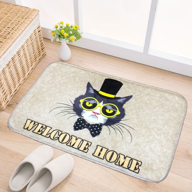 Door Mat Cat and Dog Pattern Flannel Rectangular Bathroom Carpet Living Room Bedroom Anti - skid Household Foot Pad,Size:50*80cm Reluova