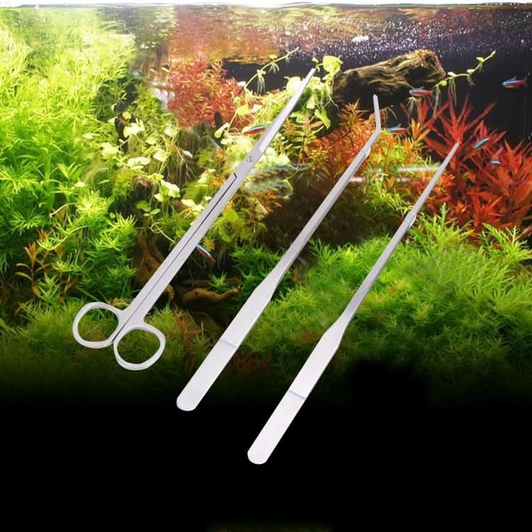 3 in 1 Stainless Steel Scissors, Tweezers and Clip, Tree Plant Grass Miniatures Aquarium Fish Tank Landscape Trim Tools-Reluova