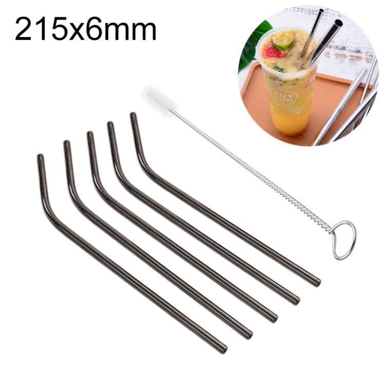 5pcs Reusable Stainless Steel Bent Drinking Straw + Cleaner Brush Set Kit,  215*6mm-Reluova