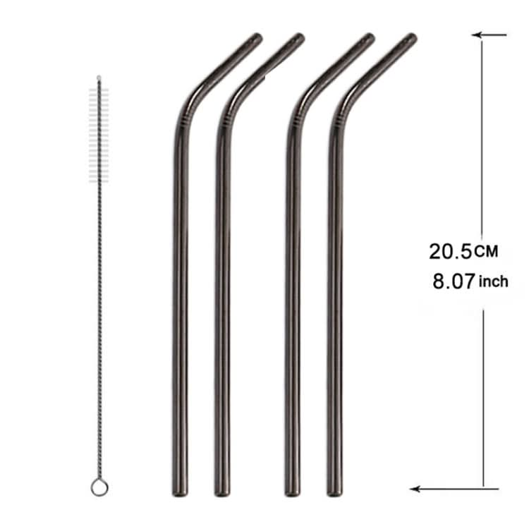 5pcs Reusable Stainless Steel Bent Drinking Straw + Cleaner Brush Set Kit,  215*6mm-Reluova