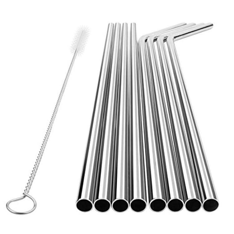 5pcs Reusable Stainless Steel Bent Drinking Straw + Cleaner Brush Set Kit,  215*6mm-Reluova