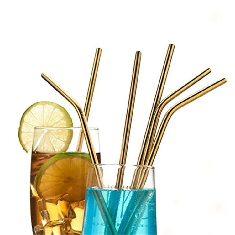 5pcs Reusable Stainless Steel Bent Drinking Straw + Cleaner Brush Set Kit,  215*6mm-Reluova