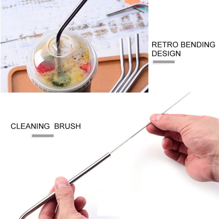 5pcs Reusable Stainless Steel Bent Drinking Straw + Cleaner Brush Set Kit,  215*6mm-Reluova