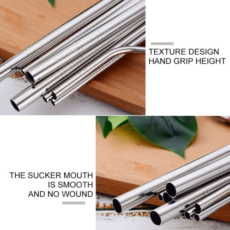 5pcs Reusable Stainless Steel Bent Drinking Straw + Cleaner Brush Set Kit,  215*6mm-Reluova