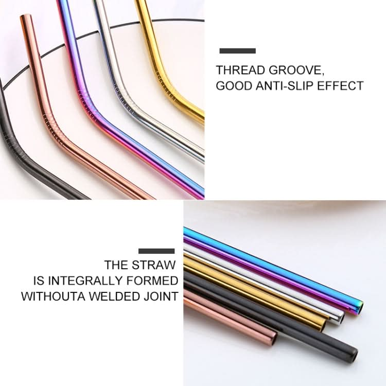 5pcs Reusable Stainless Steel Bent Drinking Straw + Cleaner Brush Set Kit,  215*6mm-Reluova