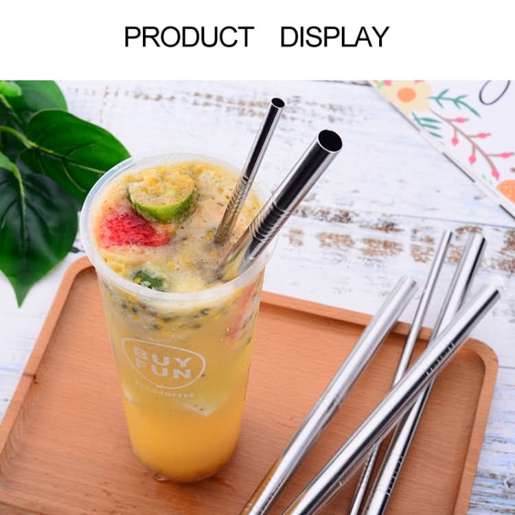 5pcs Reusable Stainless Steel Bent Drinking Straw + Cleaner Brush Set Kit,  215*6mm-Reluova