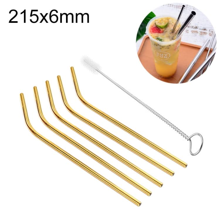 5pcs Reusable Stainless Steel Bent Drinking Straw + Cleaner Brush Set Kit,  215*6mm-Reluova