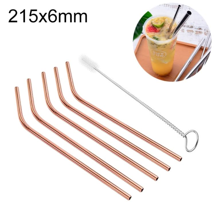 5pcs Reusable Stainless Steel Bent Drinking Straw + Cleaner Brush Set Kit,  215*6mm-Reluova