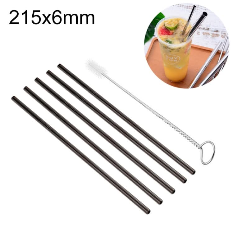 5pcs Reusable Stainless Steel Straight Drinking Straw + Cleaner Brush Set Kit,  215*6mm-Reluova