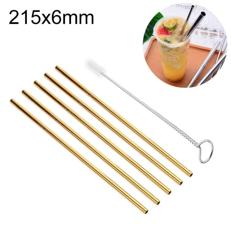 5pcs Reusable Stainless Steel Straight Drinking Straw + Cleaner Brush Set Kit,  215*6mm-Reluova