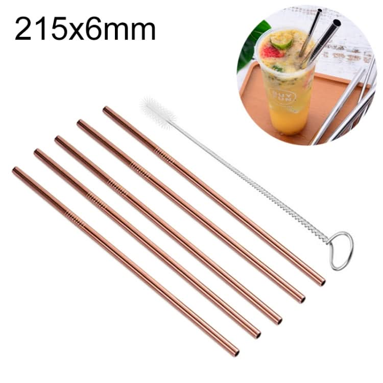 5pcs Reusable Stainless Steel Straight Drinking Straw + Cleaner Brush Set Kit,  215*6mm-Reluova