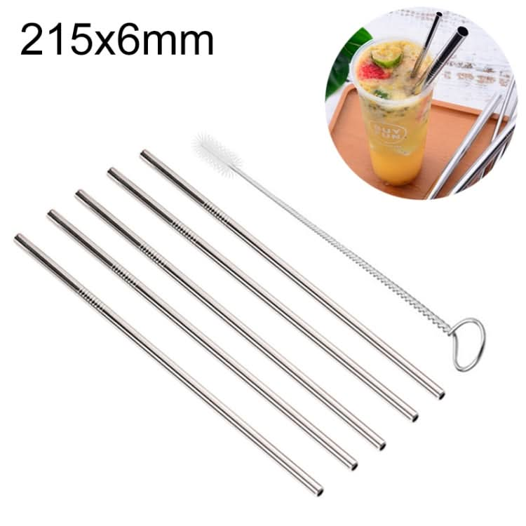 5pcs Reusable Stainless Steel Straight Drinking Straw + Cleaner Brush Set Kit,  215*6mm-Reluova