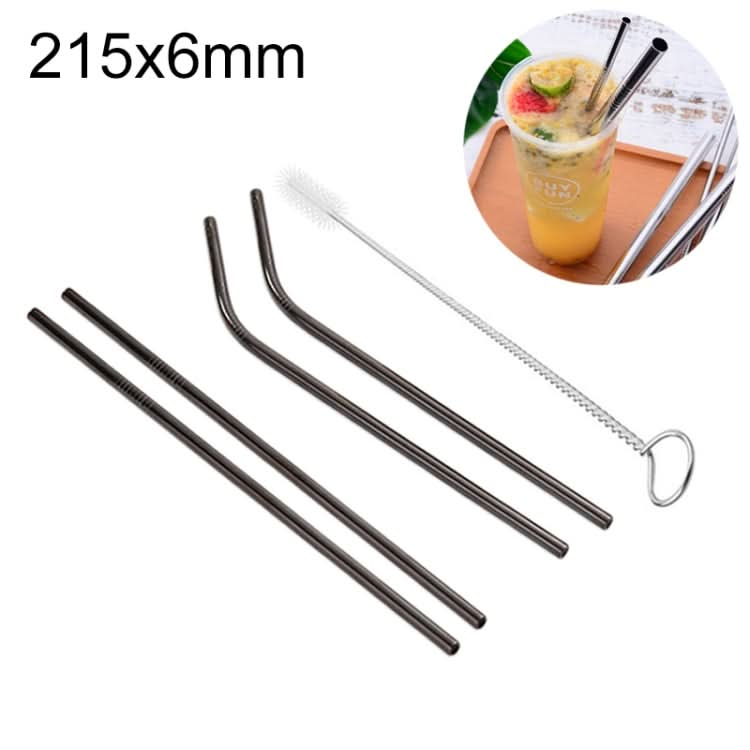 4pcs Reusable Stainless Steel Drinking Straw + Cleaner Brush Set Kit,  215*6mm-Reluova