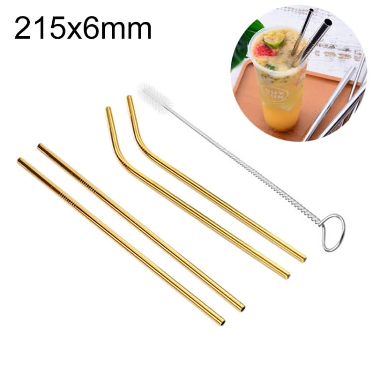 4pcs Reusable Stainless Steel Drinking Straw + Cleaner Brush Set Kit,  215*6mm-Reluova